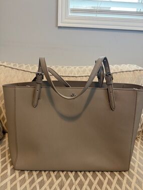 Tory Burch Large Tote Bag - Light Gray York with Padded Laptop Compartment
